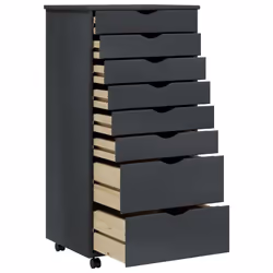 vidaXL Rolling Cabinet Office Cabinet with Drawers White Solid Wood Pine MOSS - grey, 53 x 39 x 103 cm