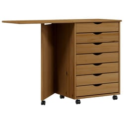 vidaXL Rolling Cabinet with Desk Mobile File Cabinet Solid Wood Pine MOSS - honey brown