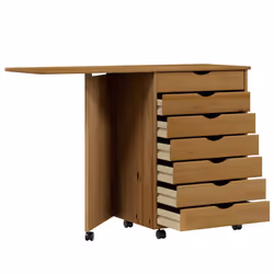 vidaXL Rolling Cabinet with Desk Mobile File Cabinet Solid Wood Pine MOSS - honey brown