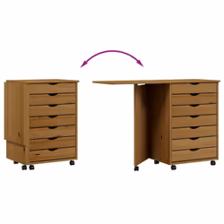 vidaXL Rolling Cabinet with Desk Mobile File Cabinet Solid Wood Pine MOSS - honey brown - Additional view 6