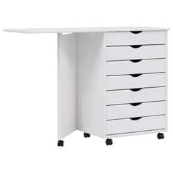 vidaXL Rolling Cabinet with Desk Mobile File Cabinet Solid Wood Pine MOSS - white