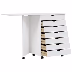 vidaXL Rolling Cabinet with Desk Mobile File Cabinet Solid Wood Pine MOSS - white