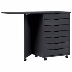 vidaXL Rolling Cabinet with Desk Mobile File Cabinet Solid Wood Pine MOSS - grey