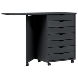 vidaXL Rolling Cabinet with Desk Mobile File Cabinet Solid Wood Pine MOSS - grey