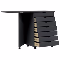 vidaXL Rolling Cabinet with Desk Mobile File Cabinet Solid Wood Pine MOSS - grey