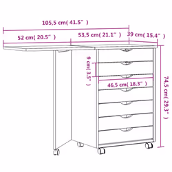 vidaXL Rolling Cabinet with Desk Mobile File Cabinet Solid Wood Pine MOSS - grey