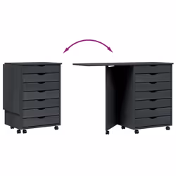vidaXL Rolling Cabinet with Desk Mobile File Cabinet Solid Wood Pine MOSS - grey - Additional view 6