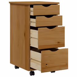 vidaXL Rolling Cabinet Office Cabinet with Drawers Grey Solid Wood Pine MOSS - honey brown
