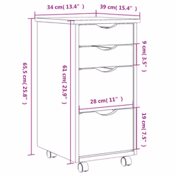 vidaXL Rolling Cabinet Office Cabinet with Drawers Grey Solid Wood Pine MOSS - honey brown