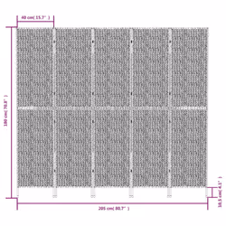 vidaXL Room Divider Folding Balcony Privacy Screen 5-Panel Water Hyacinth - light brown, 205 x 180 cm