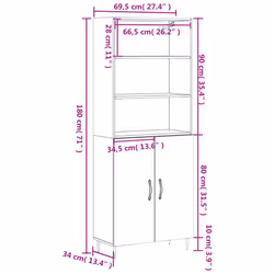 vidaXL Highboard Sideboard Storage Cabinet High Gloss White Engineered Wood - concrete grey, 2 doors - Additional view 3