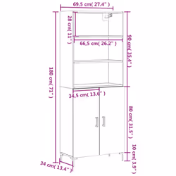 vidaXL Highboard Sideboard Storage Cabinet High Gloss White Engineered Wood - concrete grey, 2 doors - Additional view 3