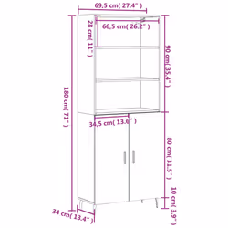 vidaXL Highboard Sideboard Storage Cabinet High Gloss White Engineered Wood - grey sonoma, 2 doors - Additional view 3