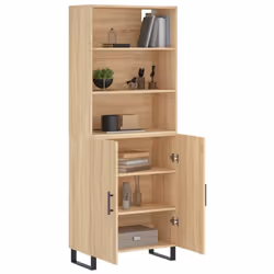 vidaXL Highboard Sideboard Storage Cabinet High Gloss White Engineered Wood - sonoma oak, 2 doors - Additional view 2