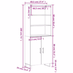 vidaXL Highboard Sideboard Storage Cabinet High Gloss White Engineered Wood - sonoma oak, 2 doors - Additional view 3