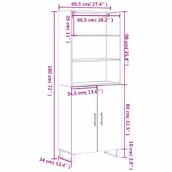 vidaXL Highboard Sideboard Storage Cabinet High Gloss White Engineered Wood - concrete grey, 2 doors - Additional view 3