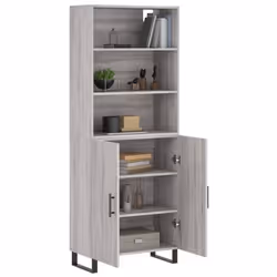 vidaXL Highboard Sideboard Storage Cabinet High Gloss White Engineered Wood - grey sonoma, 2 doors - Additional view 2
