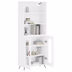 vidaXL Highboard Sideboard Storage Cabinet Cupboard Cabinet Engineered Wood - white, 2 glass doors