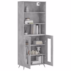 vidaXL Highboard Sideboard Storage Cabinet Cupboard Cabinet Engineered Wood - concrete grey, 2 glass doors