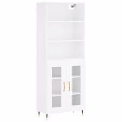 vidaXL Highboard Sideboard Storage Cabinet High Gloss White Engineered Wood - white, 2 glass doors