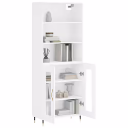 vidaXL Highboard Sideboard Storage Cabinet High Gloss White Engineered Wood - white, 2 glass doors