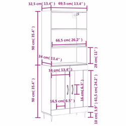 vidaXL Highboard Sideboard Storage Cabinet High Gloss White Engineered Wood - white, 2 glass doors