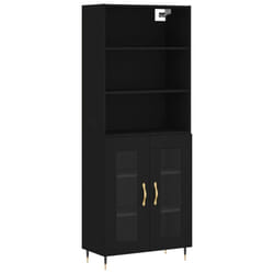 vidaXL Highboard Sideboard Storage Cabinet High Gloss White Engineered Wood - black, 2 glass doors