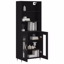 vidaXL Highboard Sideboard Storage Cabinet High Gloss White Engineered Wood - black, 2 glass doors