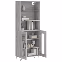 vidaXL Highboard Sideboard Cupboard Side Cabinet Grey Sonoma Engineered Wood - grey sonoma, 2 glass doors - Additional view 2