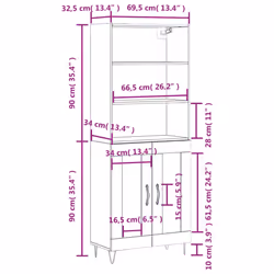 vidaXL Highboard Sideboard Cupboard Side Cabinet Grey Sonoma Engineered Wood - grey sonoma, 2 glass doors - Additional view 3