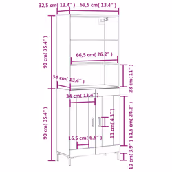 vidaXL Highboard Sideboard Storage Cabinet High Gloss White Engineered Wood - white, 2 glass doors