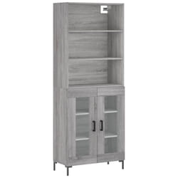 vidaXL Highboard Sideboard Storage Cabinet High Gloss White Engineered Wood - grey sonoma, 2 glass doors