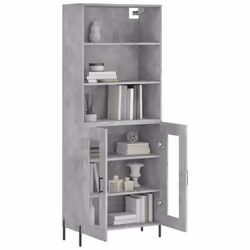 vidaXL Highboard Sideboard Storage Cabinet Home Side Cabinet Engineered Wood - concrete grey, 2 glass doors - Additional view 2