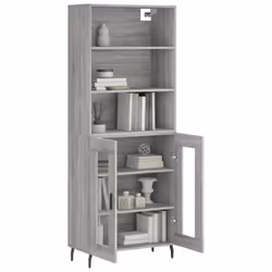 vidaXL Highboard Sideboard Storage Cabinet High Gloss White Engineered Wood - grey sonoma, 2 glass doors - Additional view 2