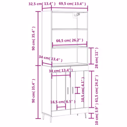 vidaXL Highboard Sideboard Storage Cabinet High Gloss White Engineered Wood - grey sonoma, 2 glass doors - Additional view 3