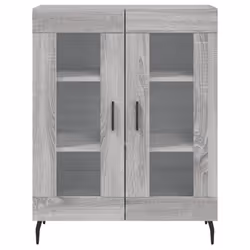 vidaXL Highboard Sideboard Storage Cabinet High Gloss White Engineered Wood - grey sonoma, 2 glass doors - Additional view 7