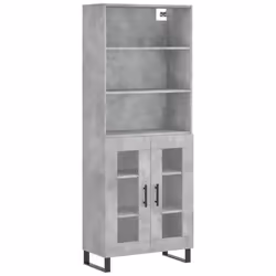 vidaXL Highboard Sideboard Storage Cabinet High Gloss White Engineered Wood - concrete grey, 2 glass doors