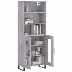 vidaXL Highboard Sideboard Storage Cabinet High Gloss White Engineered Wood - concrete grey, 2 glass doors