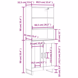 vidaXL Highboard Sideboard Storage Cabinet High Gloss White Engineered Wood - concrete grey, 2 glass doors