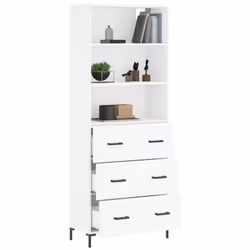 vidaXL Highboard Sideboard Storage Cabinet High Gloss White Engineered Wood - white, 3 drawers - Additional view 2