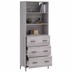 vidaXL Highboard Sideboard Storage Cabinet High Gloss White Engineered Wood - grey sonoma, 3 drawers - Additional view 2