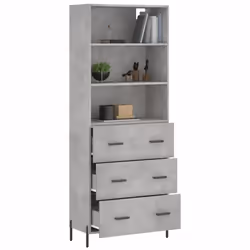 vidaXL Highboard Sideboard Storage Cabinet Home Side Cabinet Engineered Wood - concrete grey, 3 drawers