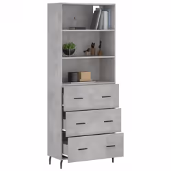 vidaXL Highboard Sideboard Storage Cabinet High Gloss White Engineered Wood - concrete grey, 3 drawers - Additional view 2