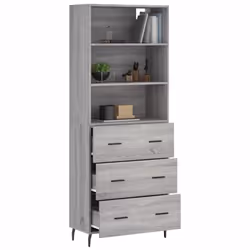 vidaXL Highboard Sideboard Storage Cabinet High Gloss White Engineered Wood - grey sonoma, 3 drawers - Additional view 2