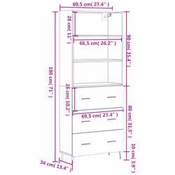 vidaXL Highboard Sideboard Storage Cabinet High Gloss White Engineered Wood - grey sonoma, 3 drawers - Additional view 3