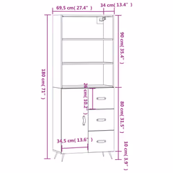vidaXL Highboard Sideboard Storage Cabinet Cupboard Cabinet Engineered Wood - white, 1 door 3 drawers
