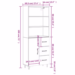 vidaXL Highboard Sideboard Cupboard Side Cabinet Grey Sonoma Engineered Wood - black, 1 door 3 drawers - Additional view 3