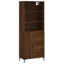 vidaXL Highboard Sideboard Storage Cabinet High Gloss White Engineered Wood - brown oak, 1 door 3 drawers