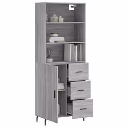 vidaXL Highboard Sideboard Storage Cabinet High Gloss White Engineered Wood - grey sonoma, 1 door 3 drawers - Additional view 2