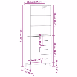 vidaXL Highboard Sideboard Storage Cabinet High Gloss White Engineered Wood - grey sonoma, 1 door 3 drawers - Additional view 3